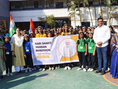 पिंपळे निलख विद्या विनय निकेतन शाळेत नारी शक्ती वंदन मॅरेथॉन रन फॉर नेशन, रन फॉर मोदीचे आयोजन